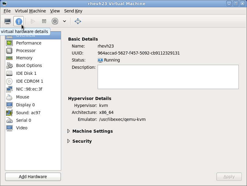 The virtual hardware details icon